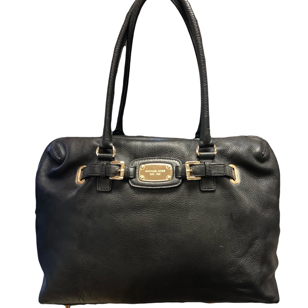 Michael Kors Black Leather Shoulder Bag with Gold Accents